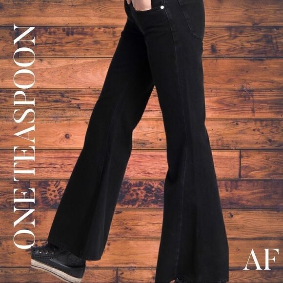 FREE PEOPLE ONE TEASPOON CONCHO MARINES MID RISE EXTREME WIDE BLACK NEW NWT - Picture 10 of 12